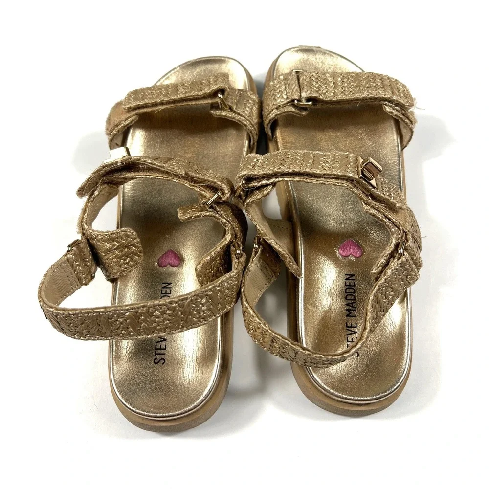 Steve Madden Kids Mona Gold Raffia Platform Sandals Size 4 Metallic Summer Beach